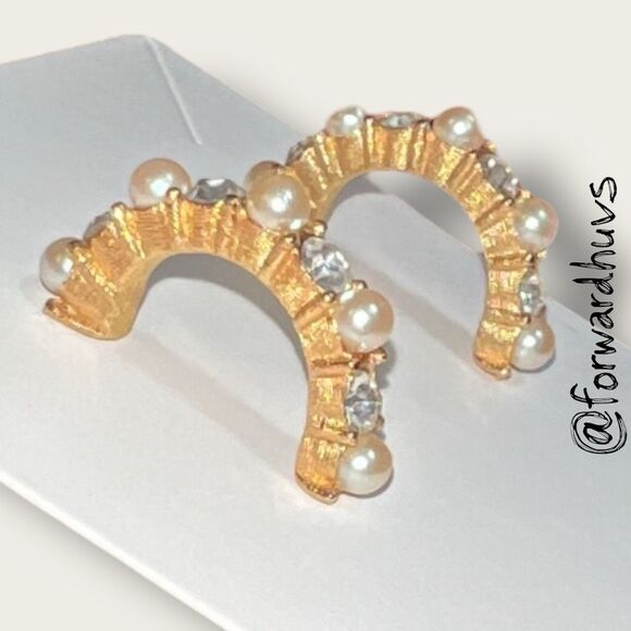 Bundle Sale 3 for $15 | Gold Tone With Faux Pear Half Hoop Earrings - Picture 3 of 10